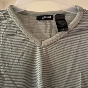 Claiborne Men's Light Gray Striped V-Neck Tee